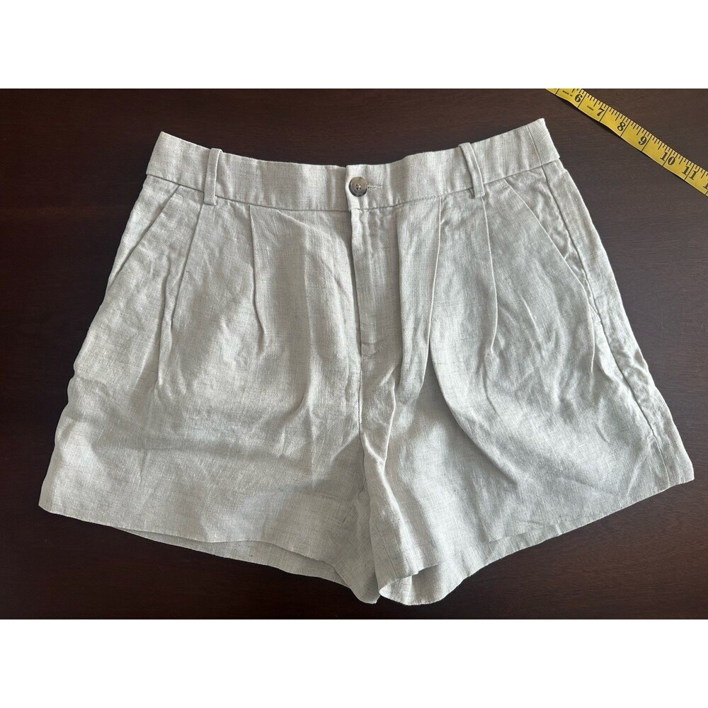 Banana Republic 💯 Linen Pleated Shorts Pockets 6 Beige